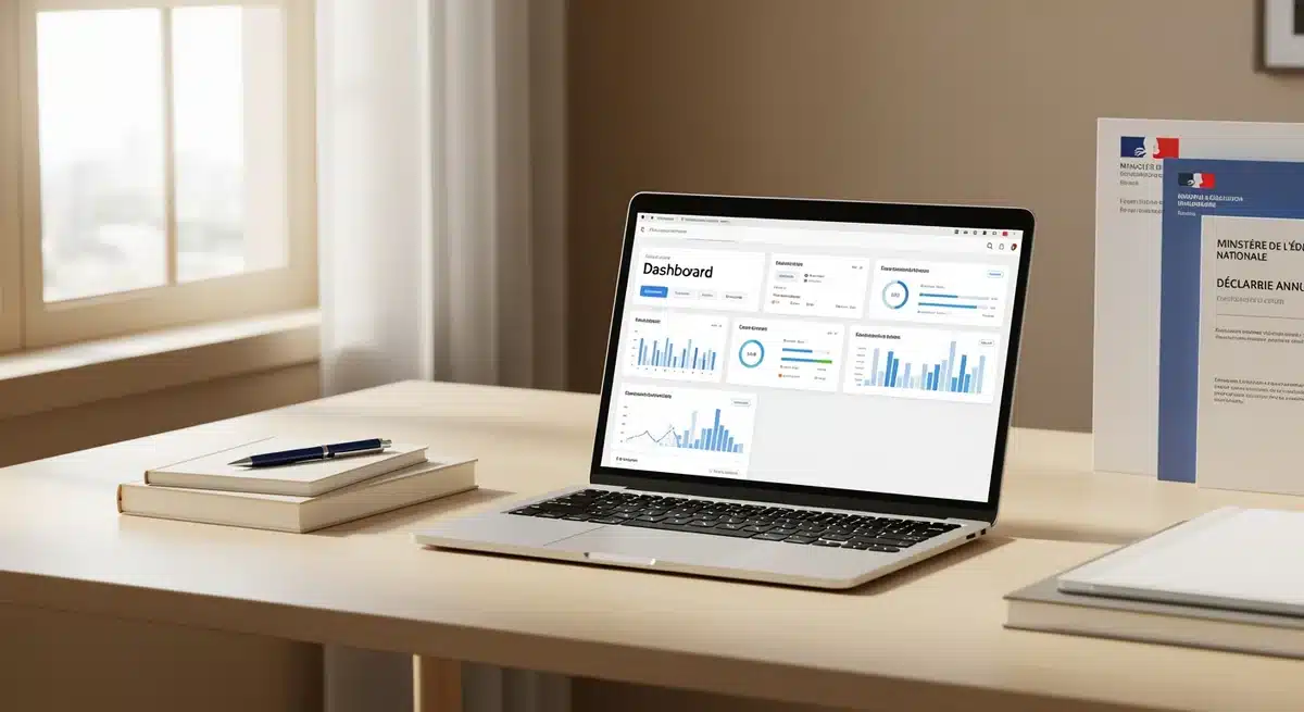 Ordinateur portable affichant l'interface iprof caen sur bureau professionnel avec documents administratifs