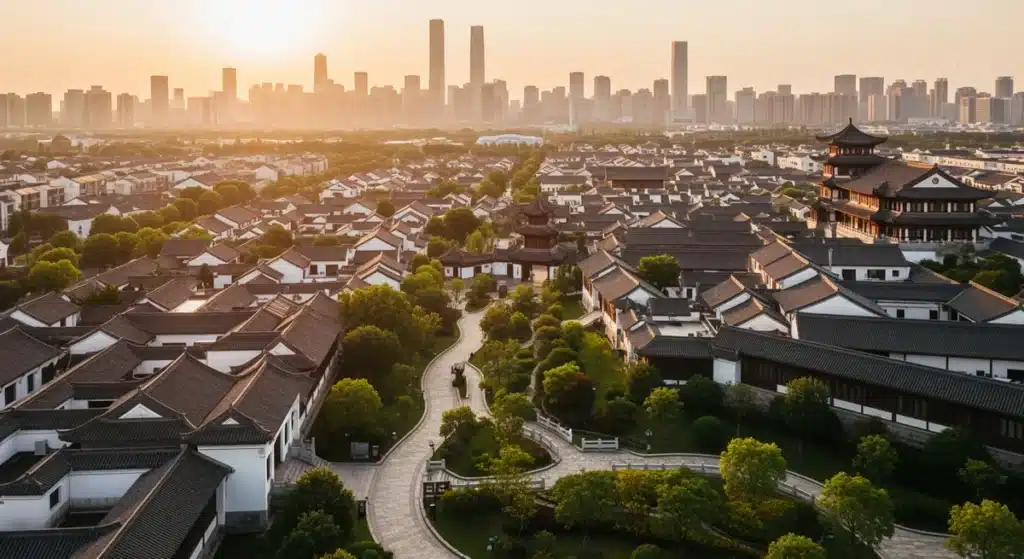 Vue aérienne de Nancheng ville ancienne avec architecture traditionnelle chinoise toits rouges