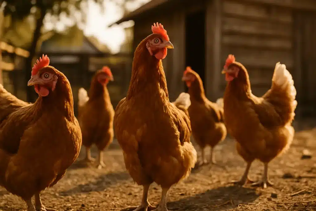 ```json { "altText": "Poulets fermiers en plein air dans une ferme bio illustrant le prix d un poulet fermier de qualité", "caption": "Poulets fermiers élevés en plein air, représentatifs des productions de qualité dont les prix varient selon plusieurs facteurs en 2026.", "description": "Poulets fermiers évoluant librement dans un environnement d'élevage traditionnel et authentique. Cette image illustre parfaitement les conditions d'élevage qui influencent le prix d un poulet fermier, notamment l'espace extérieur, l'alimentation naturelle et le mode de production biologique. Ces critères de qualité expliquent les écarts de prix observés sur le marché en 2026." } ```